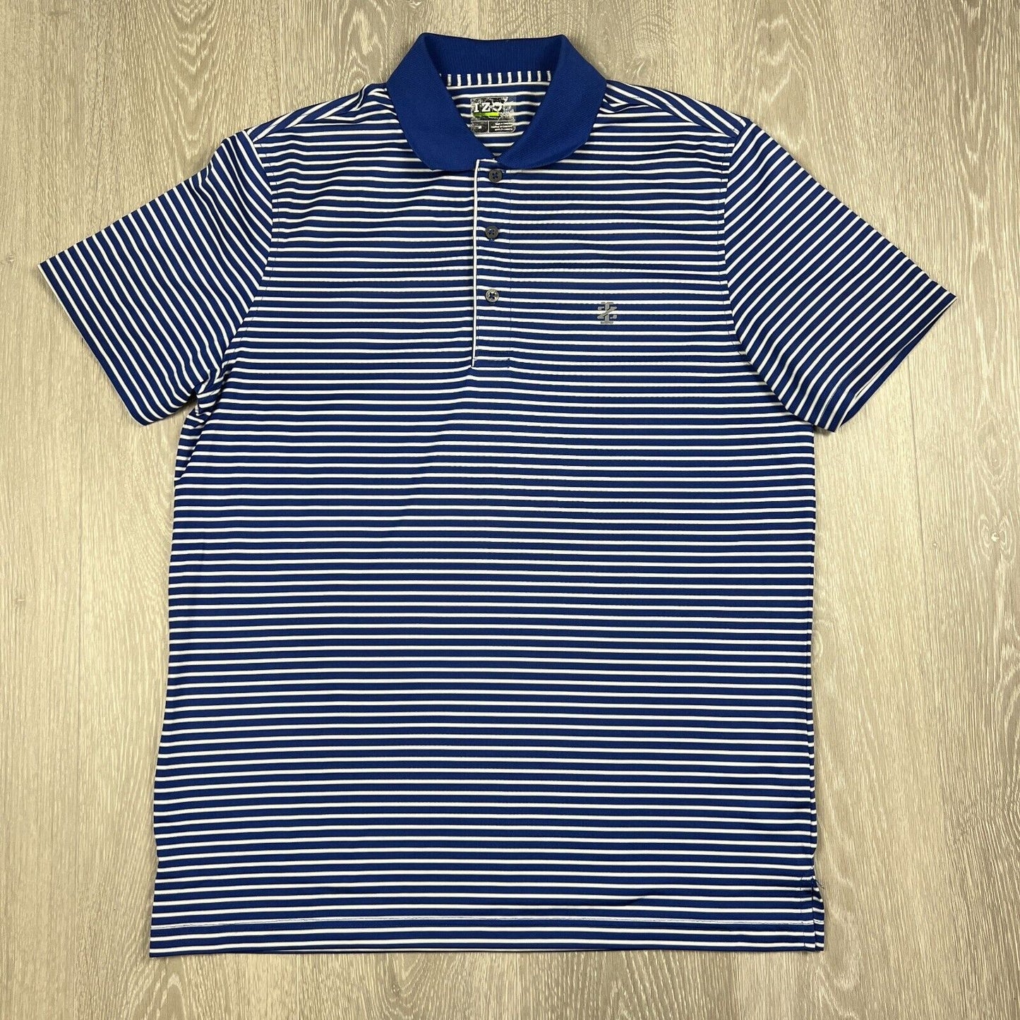 IZOD Mens Blue Striped Golf Polo Shirt Size Medium