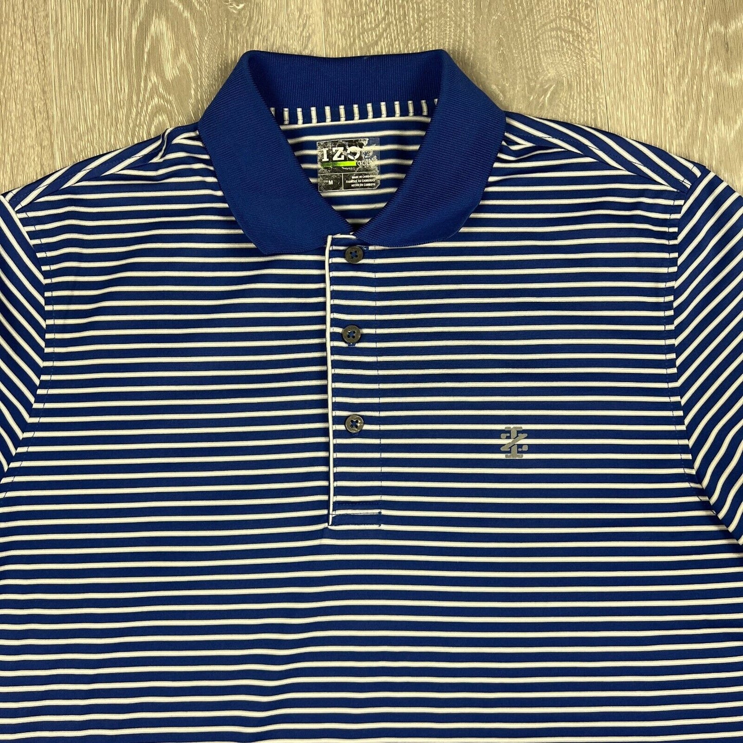 IZOD Mens Blue Striped Golf Polo Shirt Size Medium