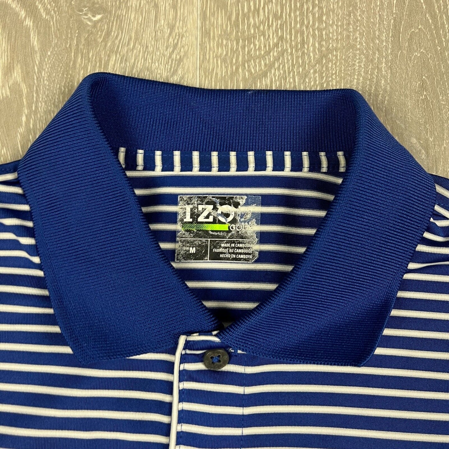 IZOD Mens Blue Striped Golf Polo Shirt Size Medium