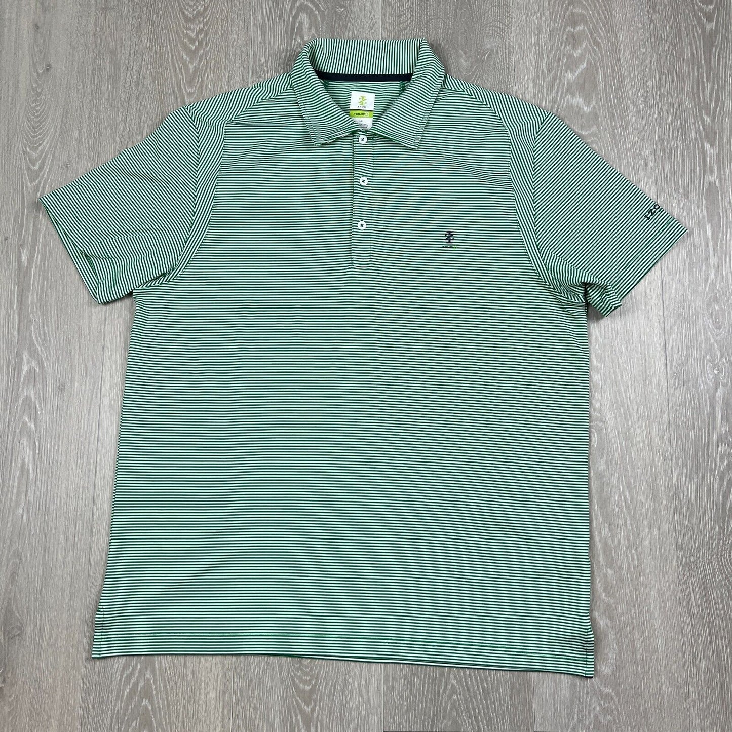 IZOD Tour Plus Mens Green Striped Golf Polo Shirt Size Large