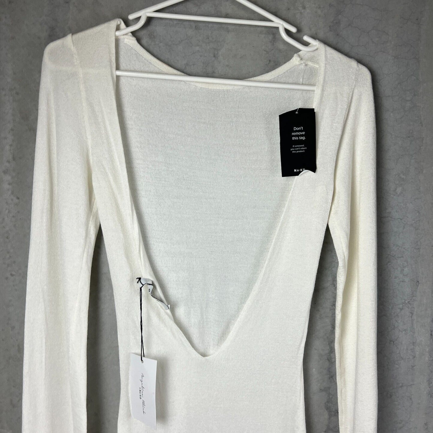 Angelica Blick x NA-KD Womens Deep Back White Knitted Dress Size XS (New)