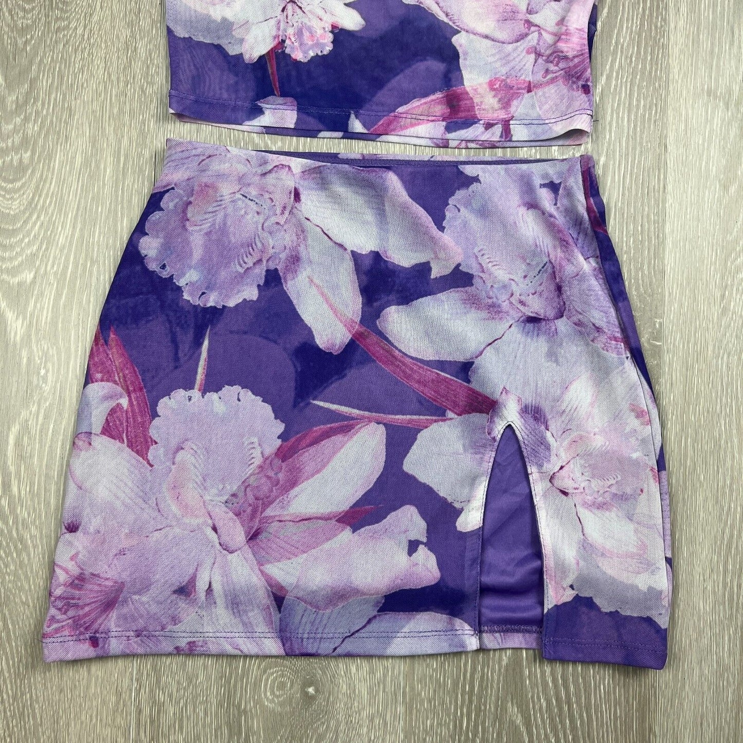 Glassons Womens Purple Mesh Mini Skirt & Crop Top Set Size XS