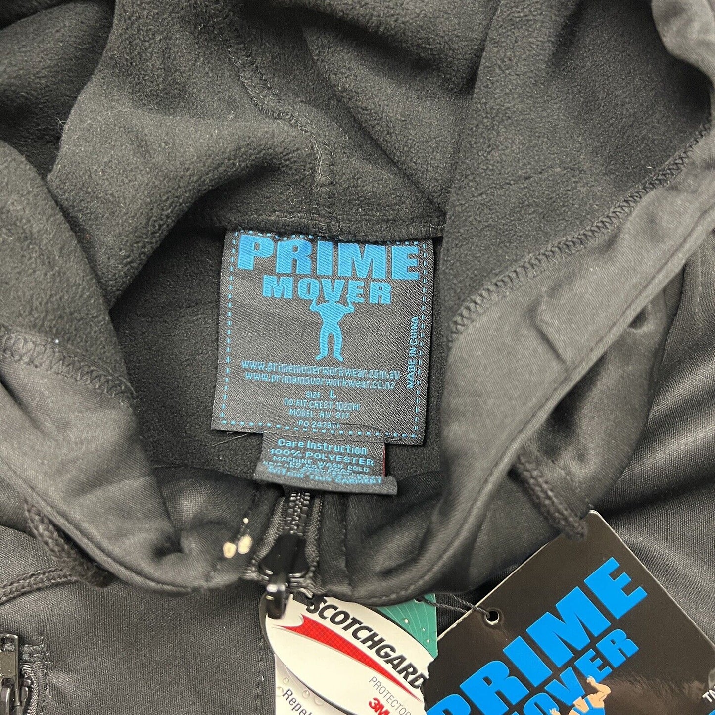 Prime Mover Mens Black Full Zip Water Repellent Hoodie Size Large (New)