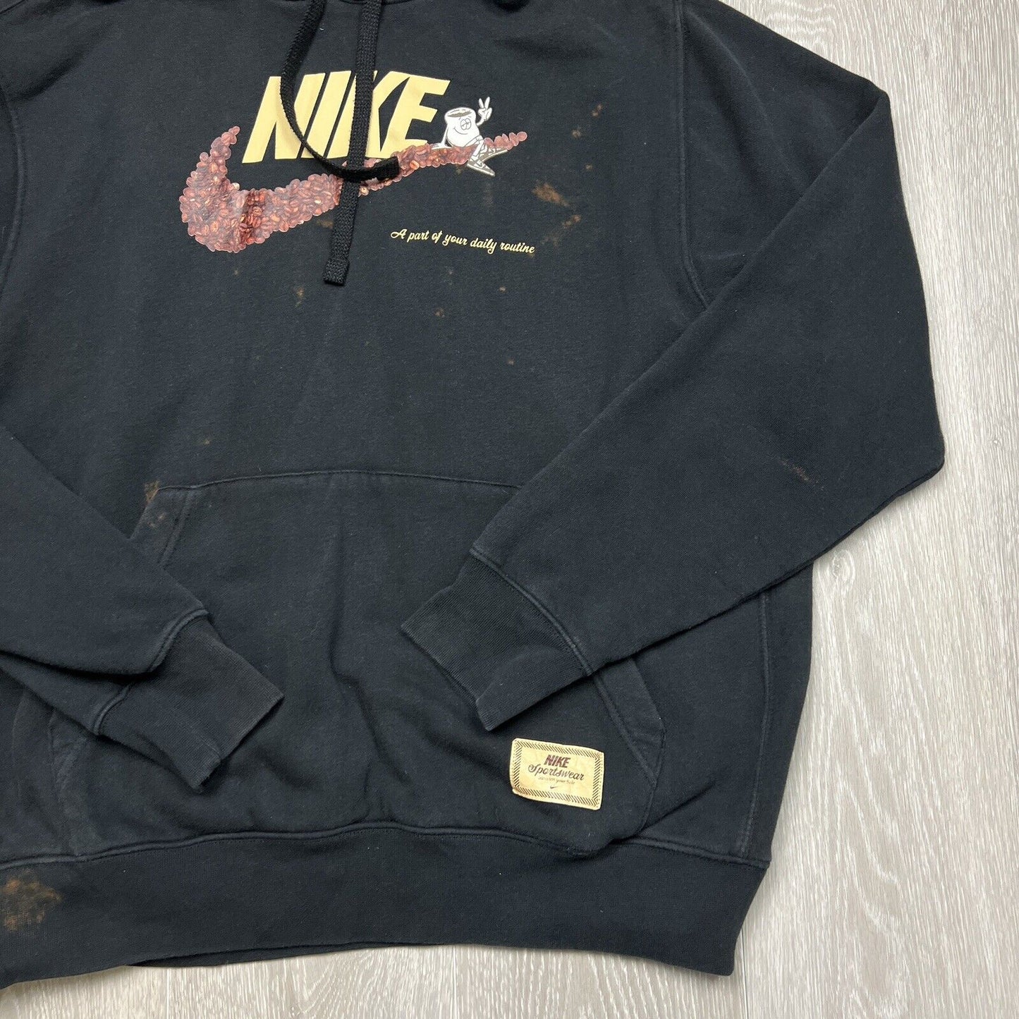 Nike Mens Black Pullover Hoodie Coffee Part of Your Daily Routine Size Large