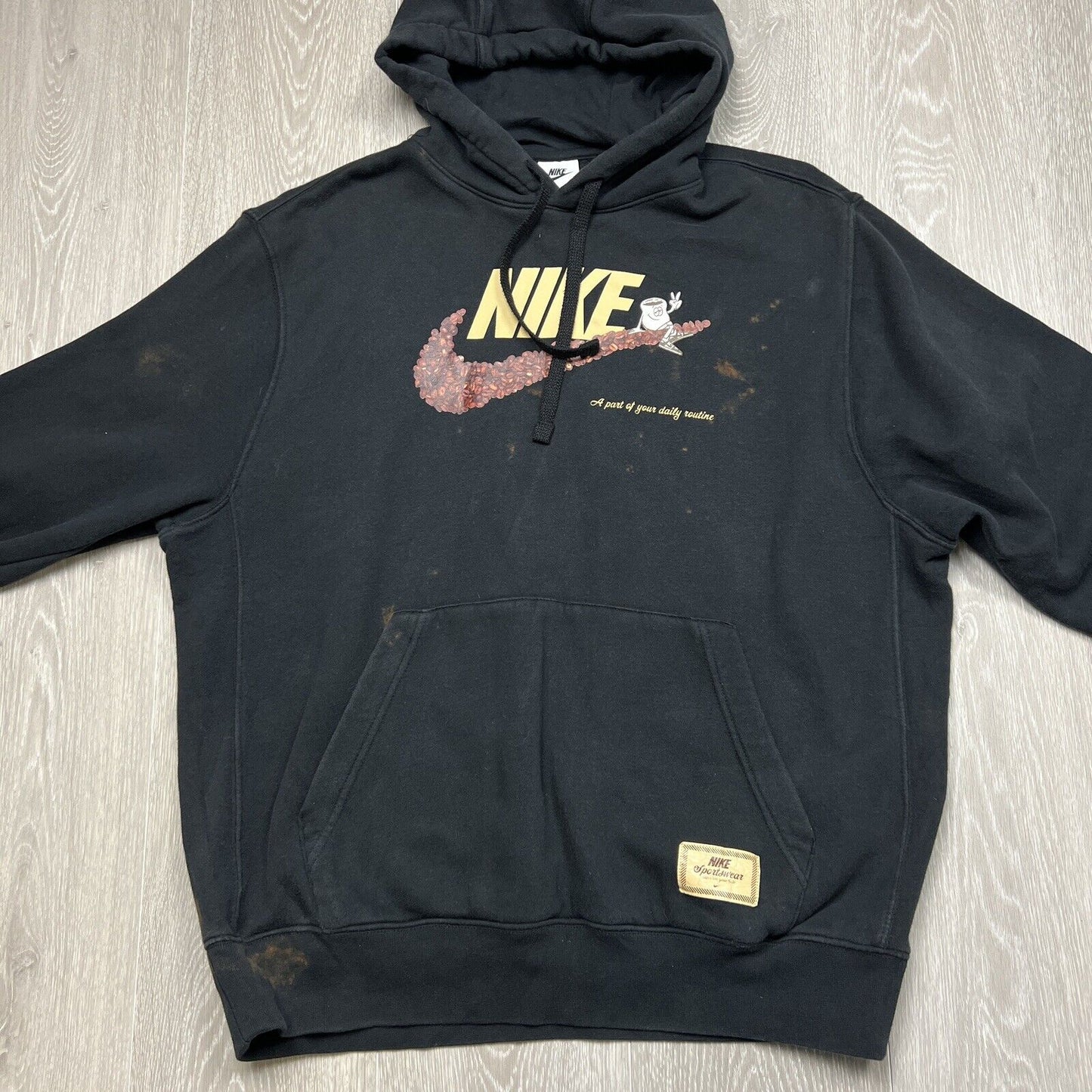 Nike Mens Black Pullover Hoodie Coffee Part of Your Daily Routine Size Large