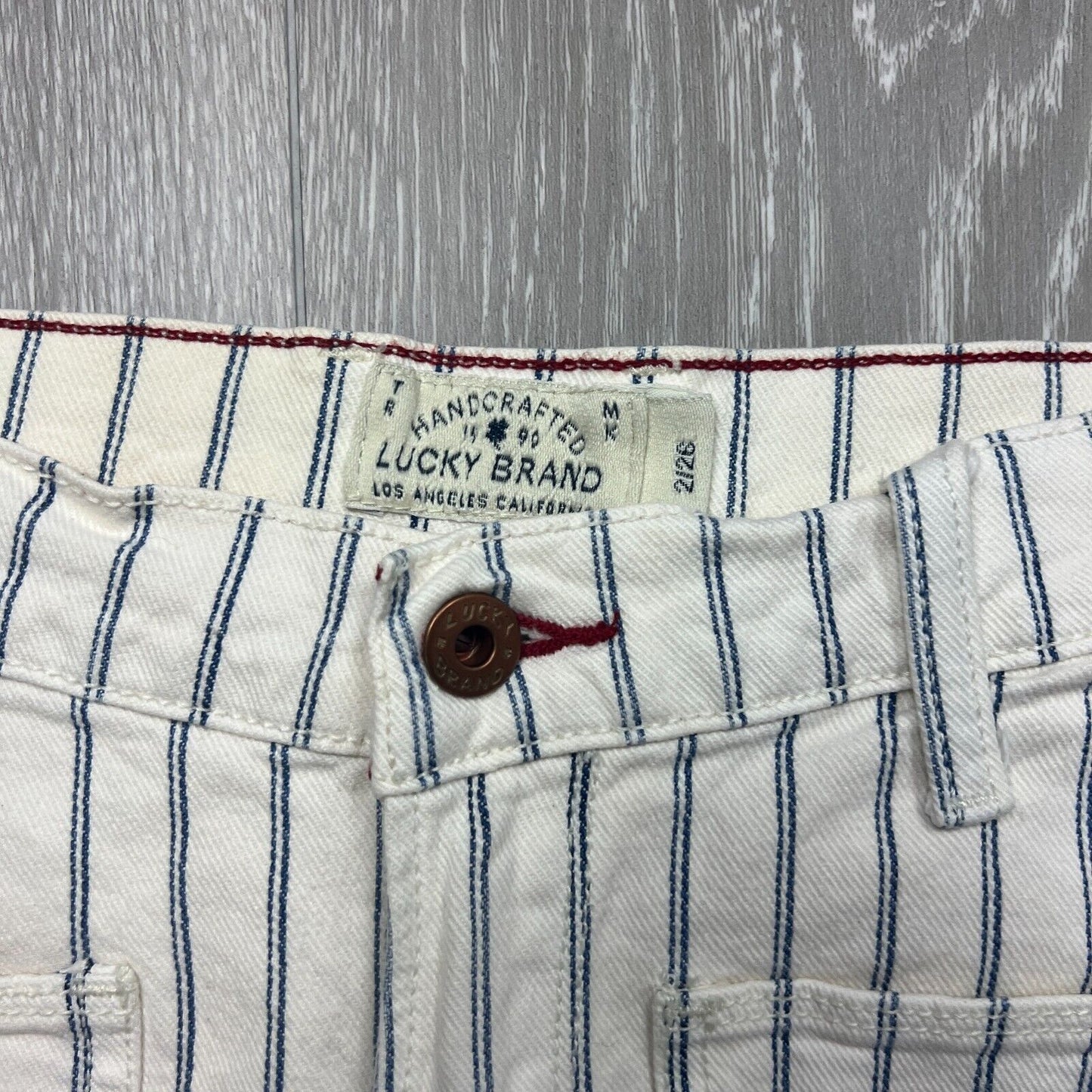 Lucky Brand Womens White Striped Denim Hot Shorts Size 26