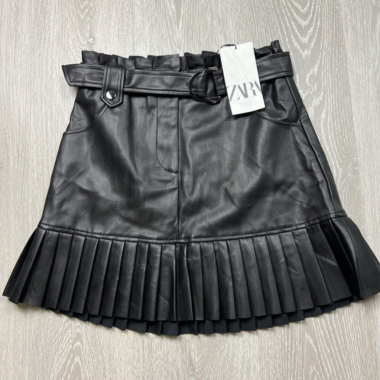 ZARA Womens A-Line Black Faux Leather Pleated Skirt Size S (New)