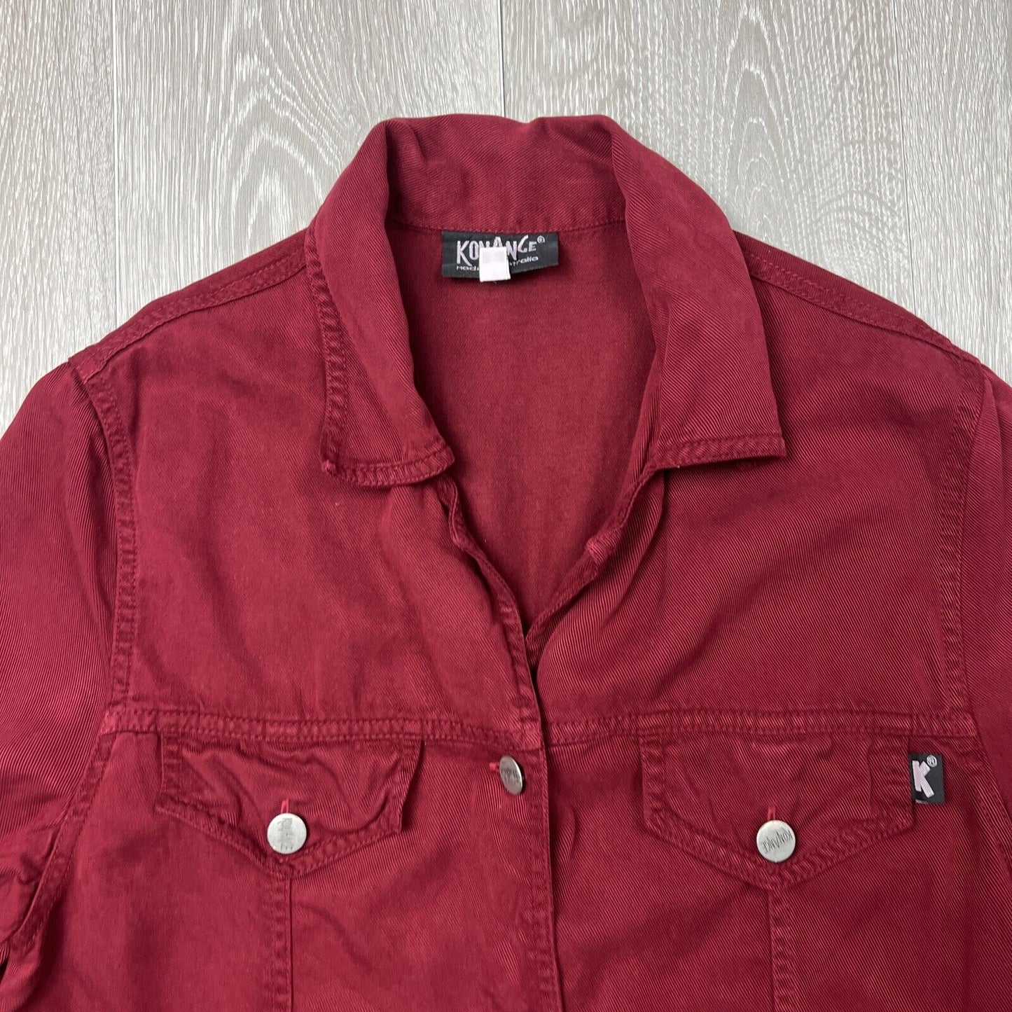 Konange Womens Red Light Denim Jacket Size 10