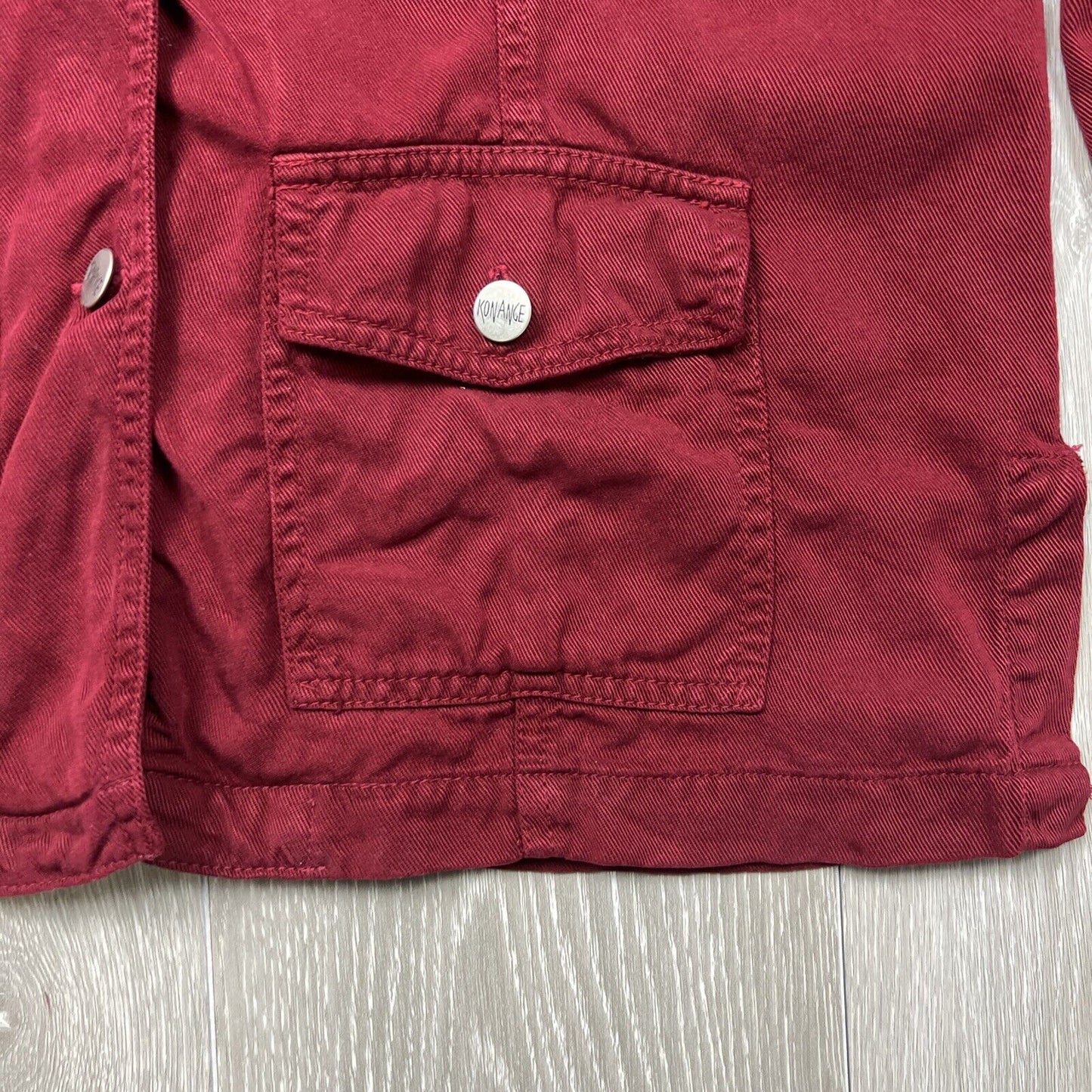 Konange Womens Red Light Denim Jacket Size 10