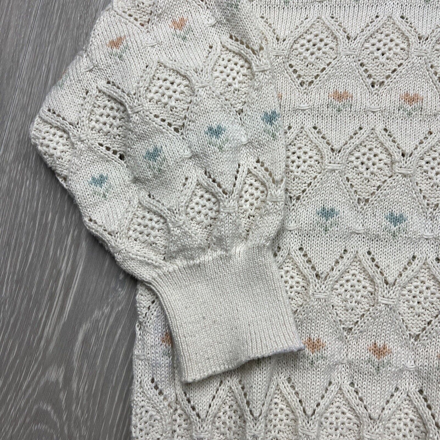 Vintage La Dame Australia Knitted Crochet Cream Jumper Sweater Size Small