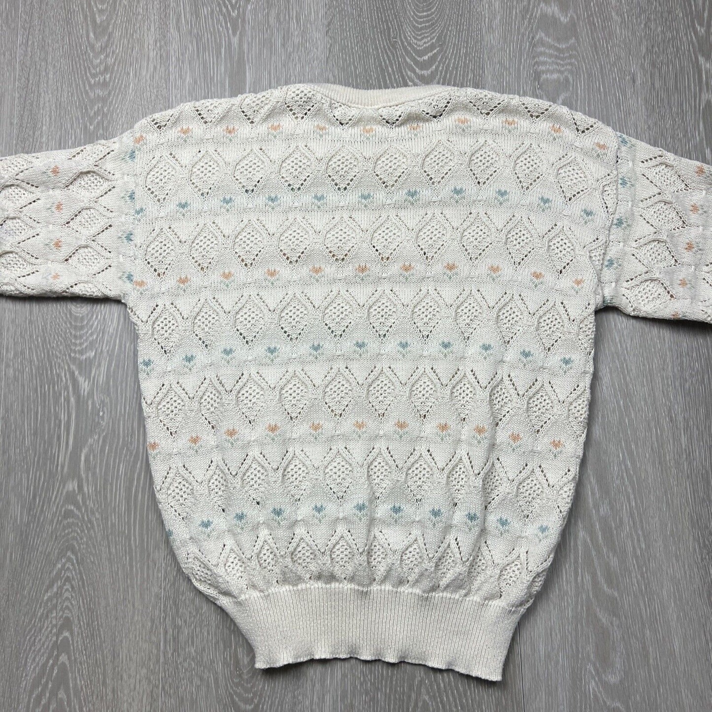 Vintage La Dame Australia Knitted Crochet Cream Jumper Sweater Size Small