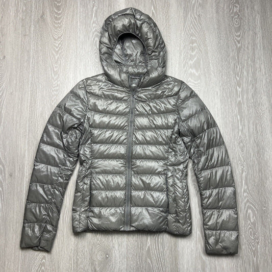 Uniqlo Grey Womens Hooded Full Zip Duck Down Puffer Jacket Size XS