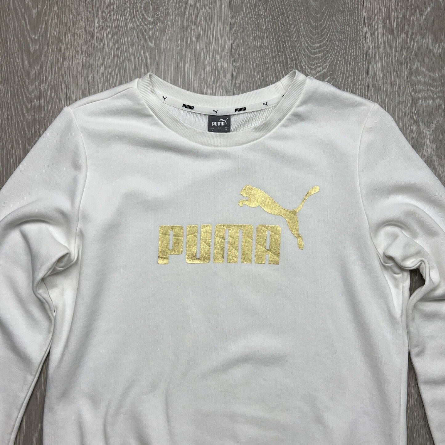 PUMA Womens White Gold Print Sweatshirt Jumper Size Medium