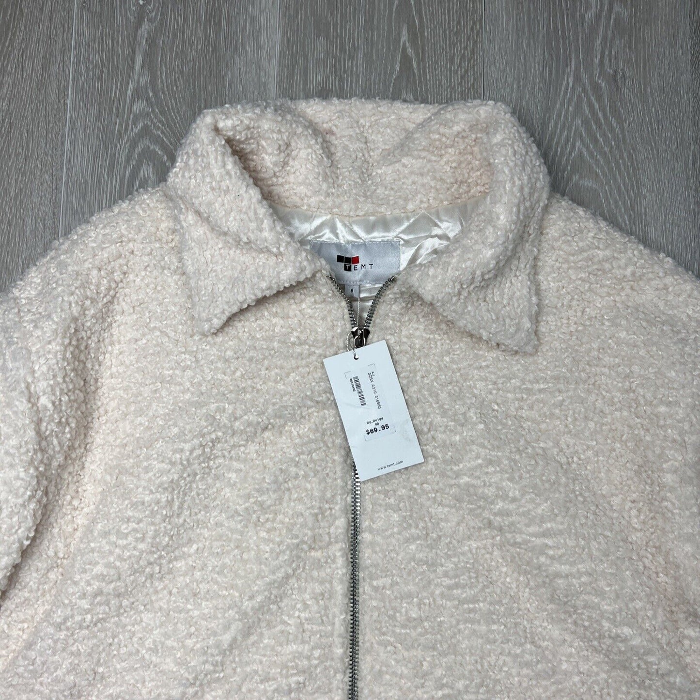 TEMT Womens Cream Fluffy Full Zip Jacket Size 8 (New)