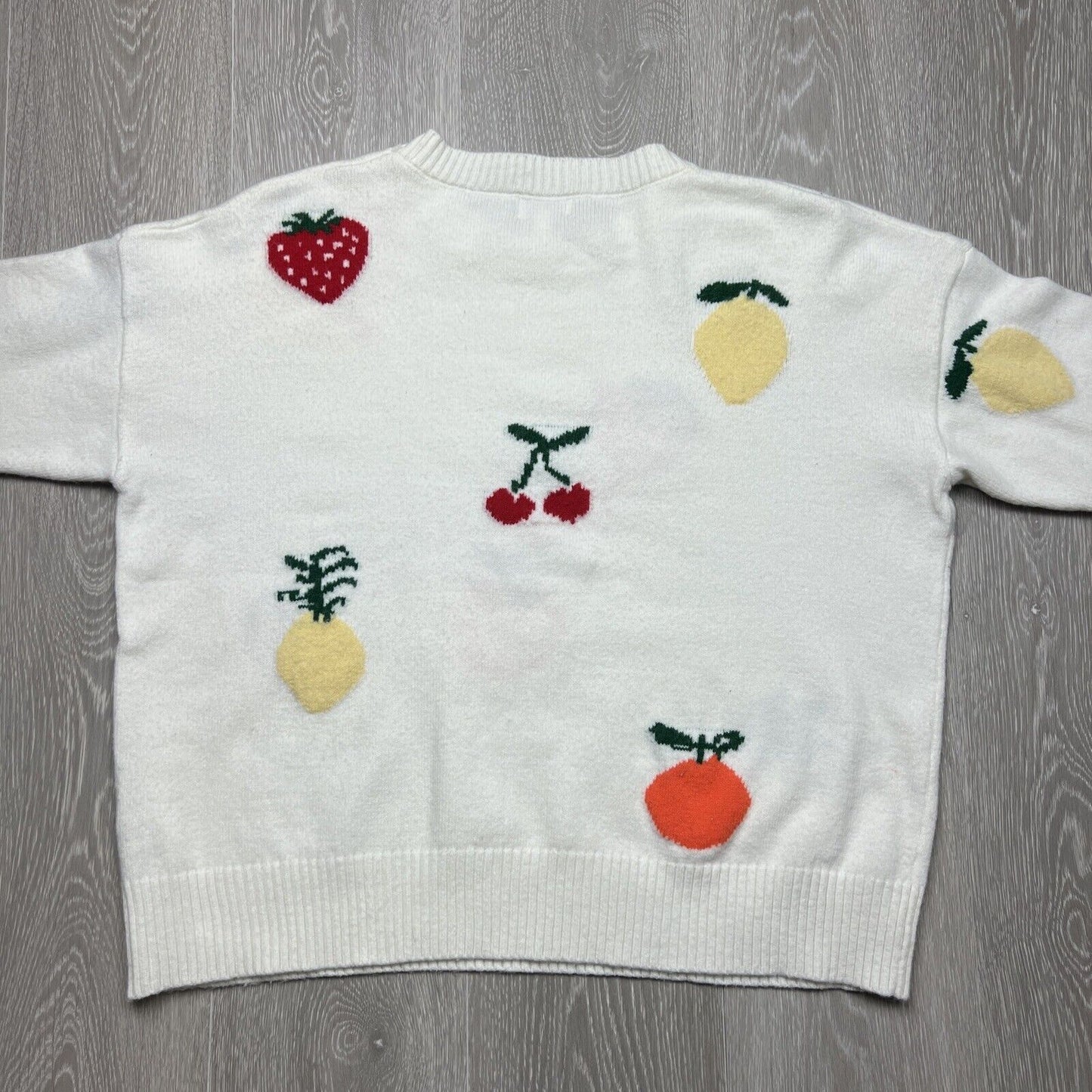 8 Birdies Womens White Fruit Jumper Size Medium