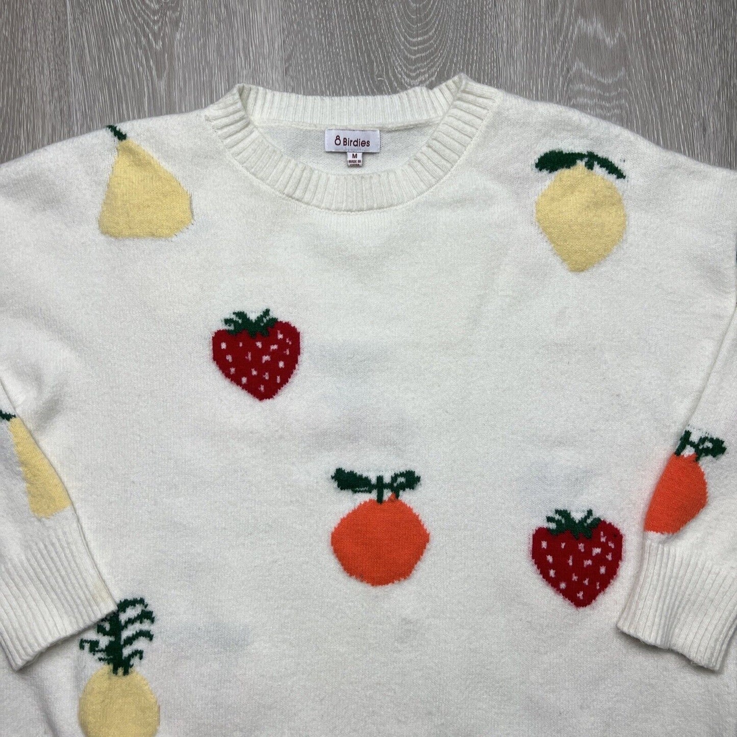 8 Birdies Womens White Fruit Jumper Size Medium