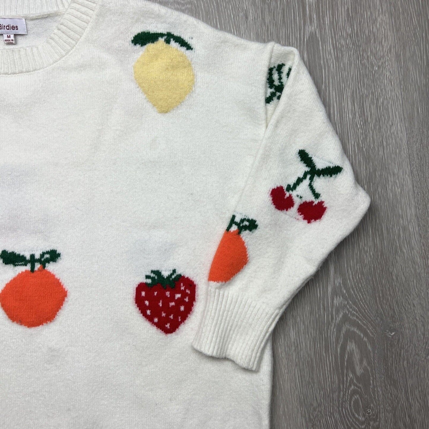 8 Birdies Womens White Fruit Jumper Size Medium