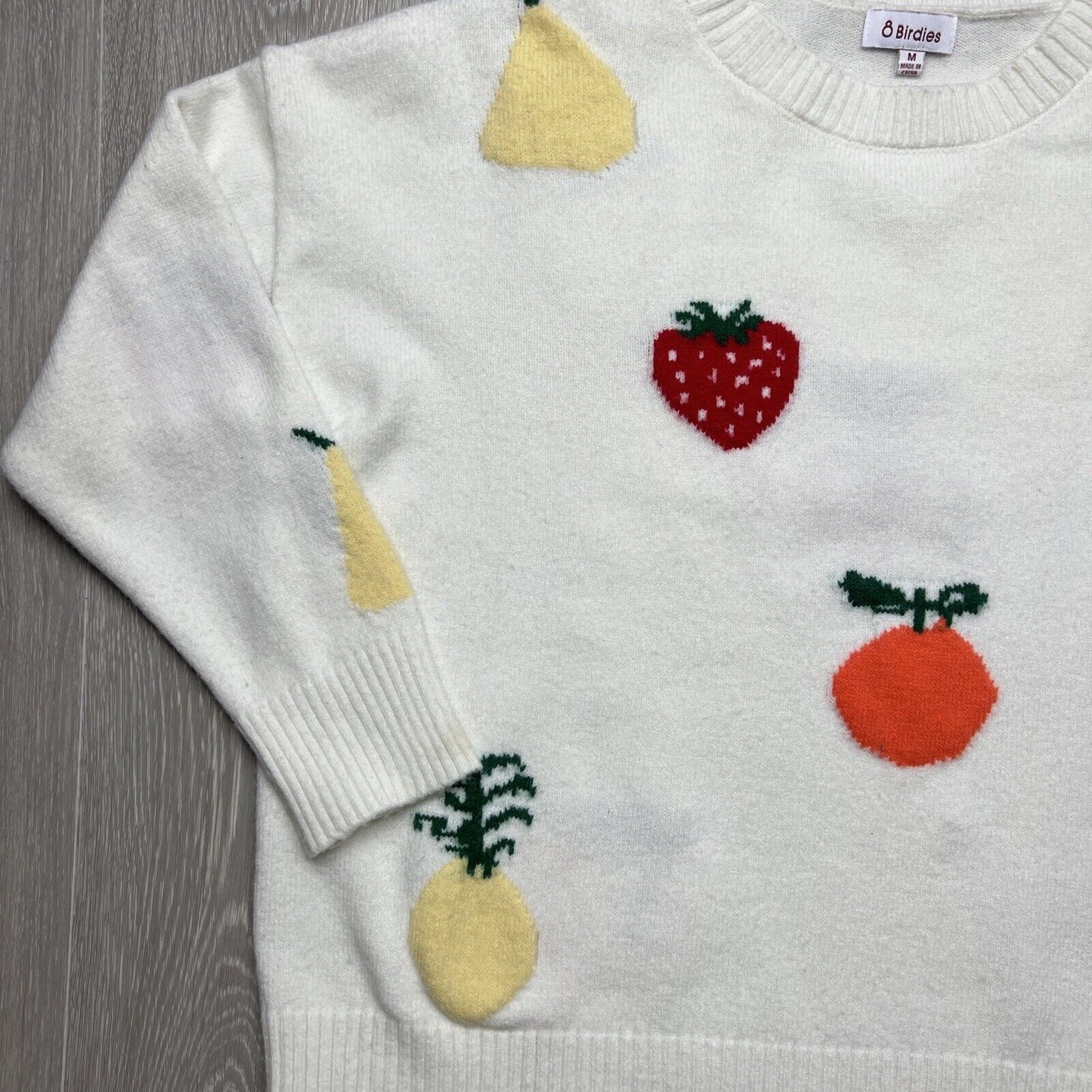 8 Birdies Womens White Fruit Jumper Size Medium