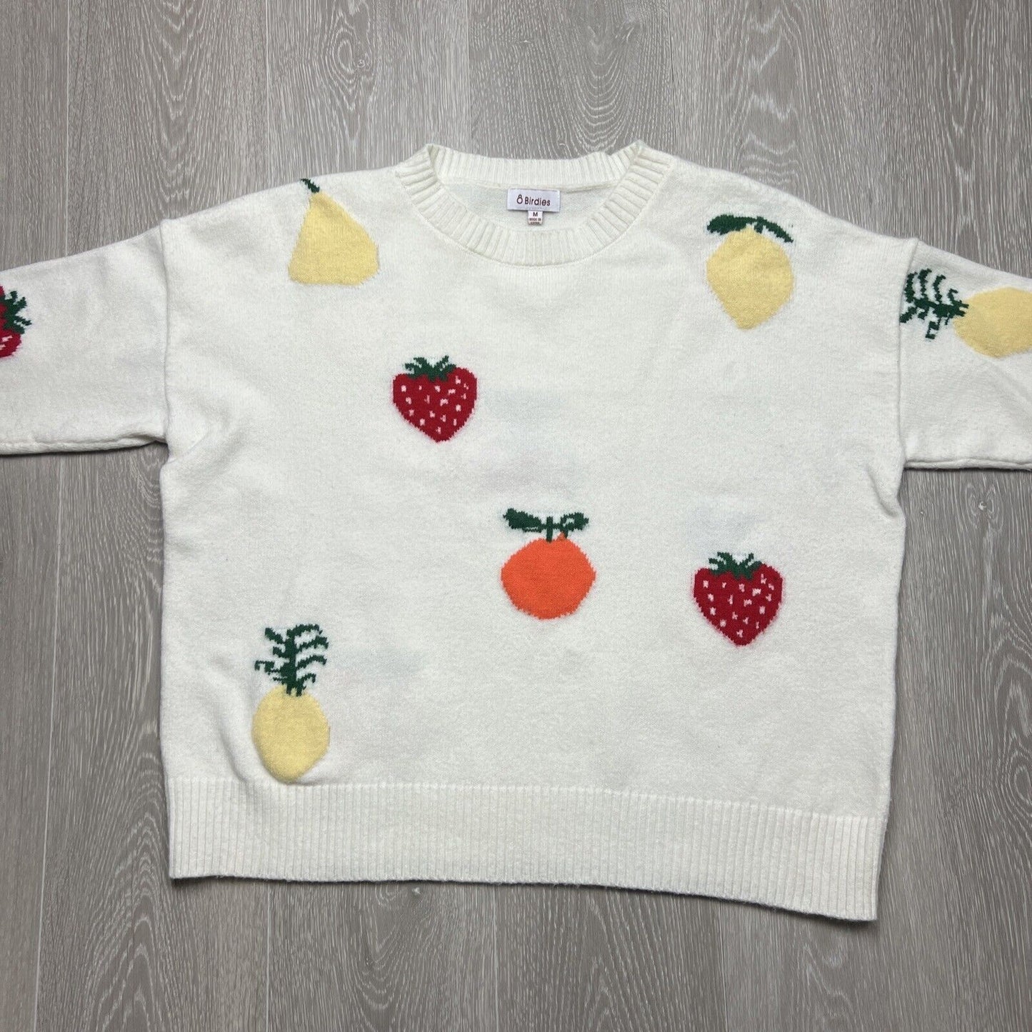 8 Birdies Womens White Fruit Jumper Size Medium