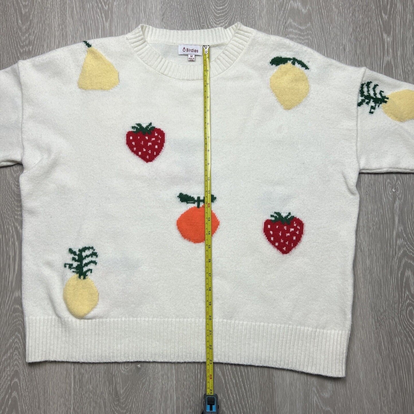 8 Birdies Womens White Fruit Jumper Size Medium