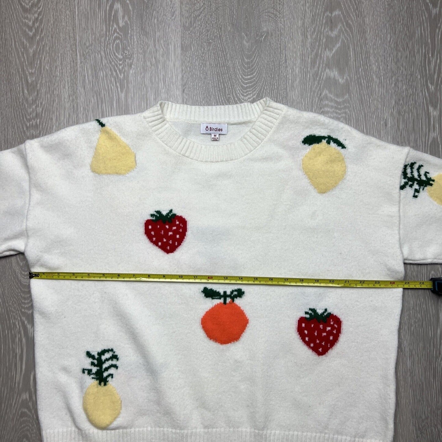 8 Birdies Womens White Fruit Jumper Size Medium