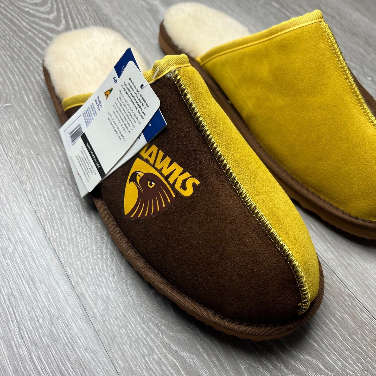 AFL Team Kicks Hawthorn Hawks Merino Wool Slippers Size US W 15 / M 14