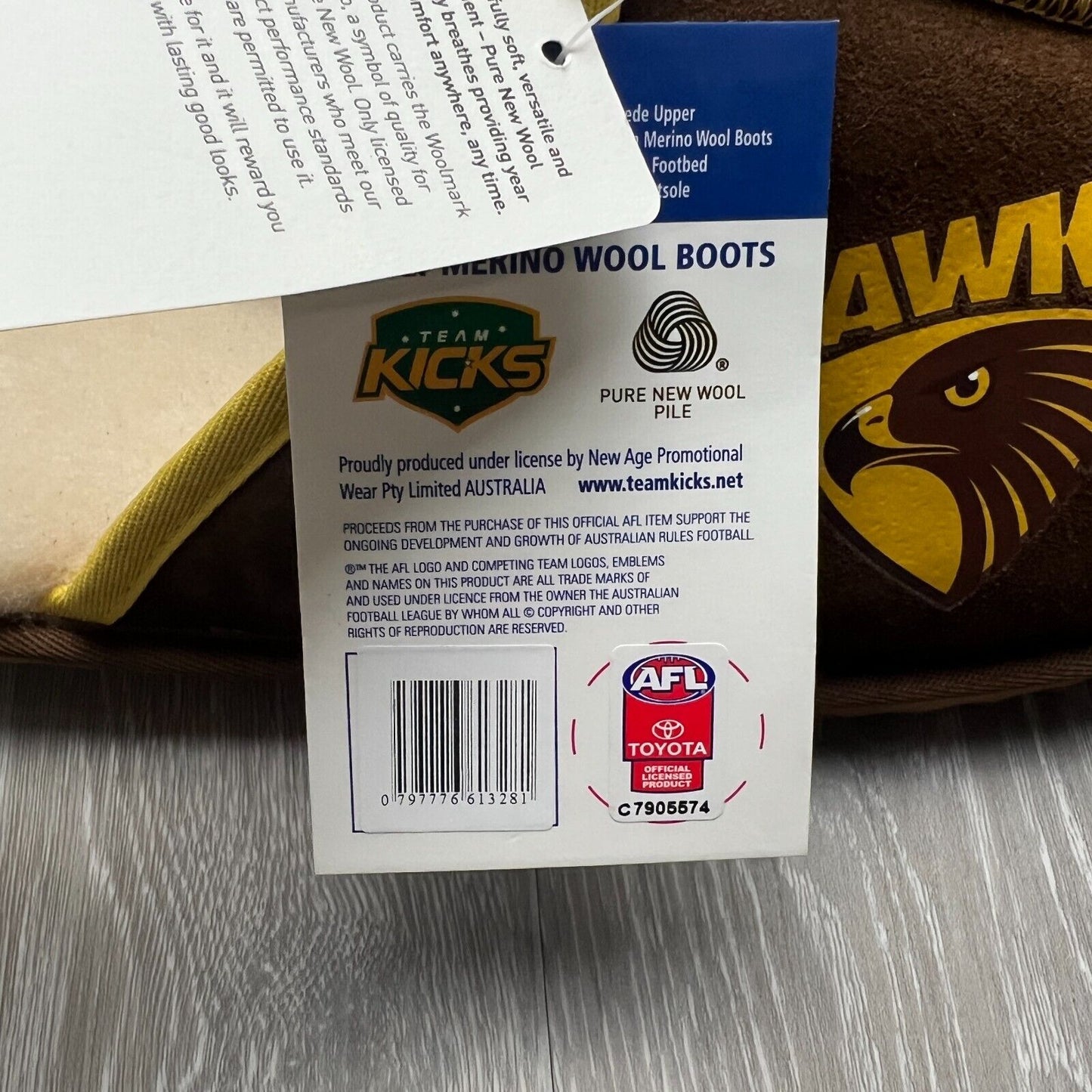 AFL Team Kicks Hawthorn Hawks Merino Wool Slippers Size US W 15 / M 14