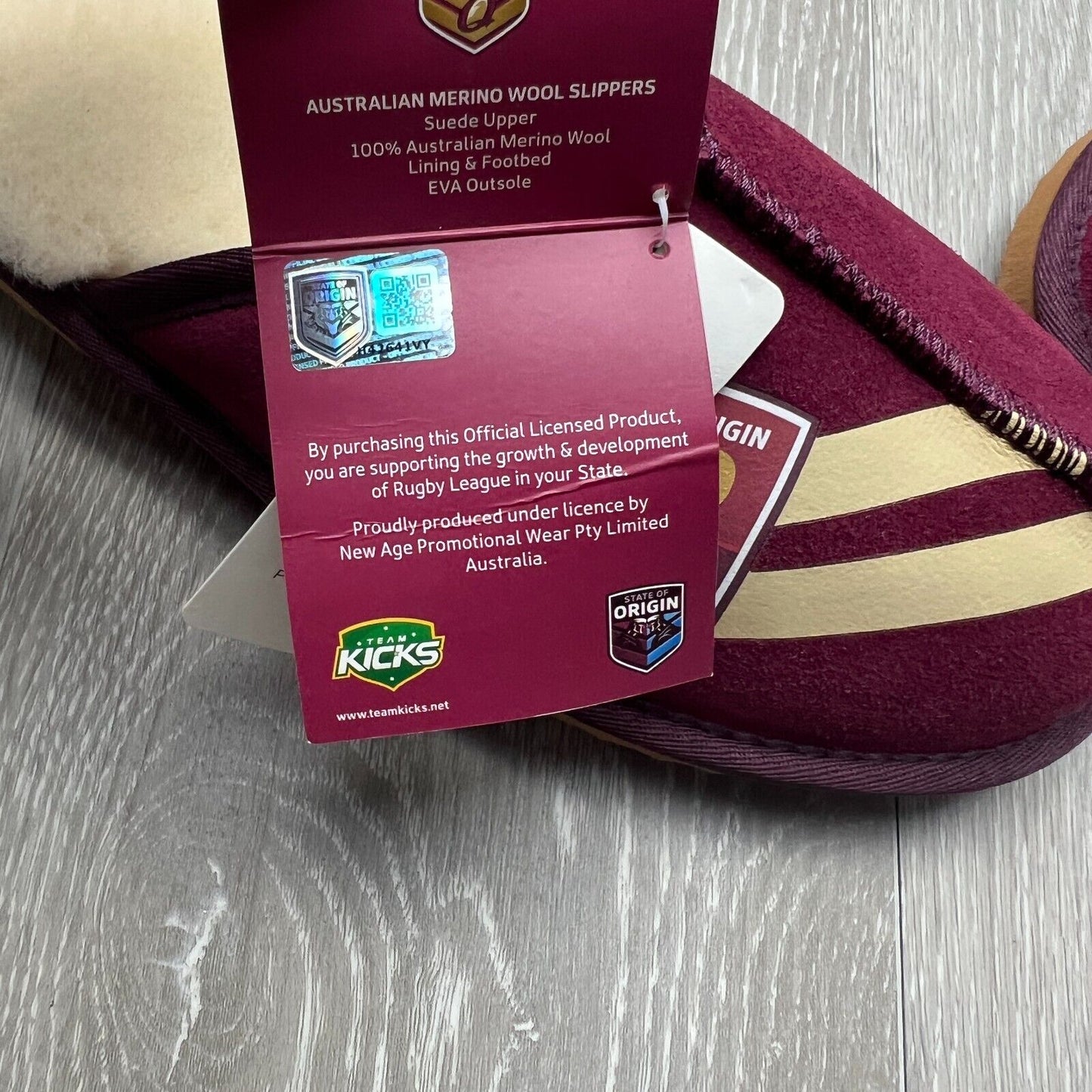 NRL Team Kicks Queensland Maroons Origin Merino Wool Slippers Size US W 14 / M13