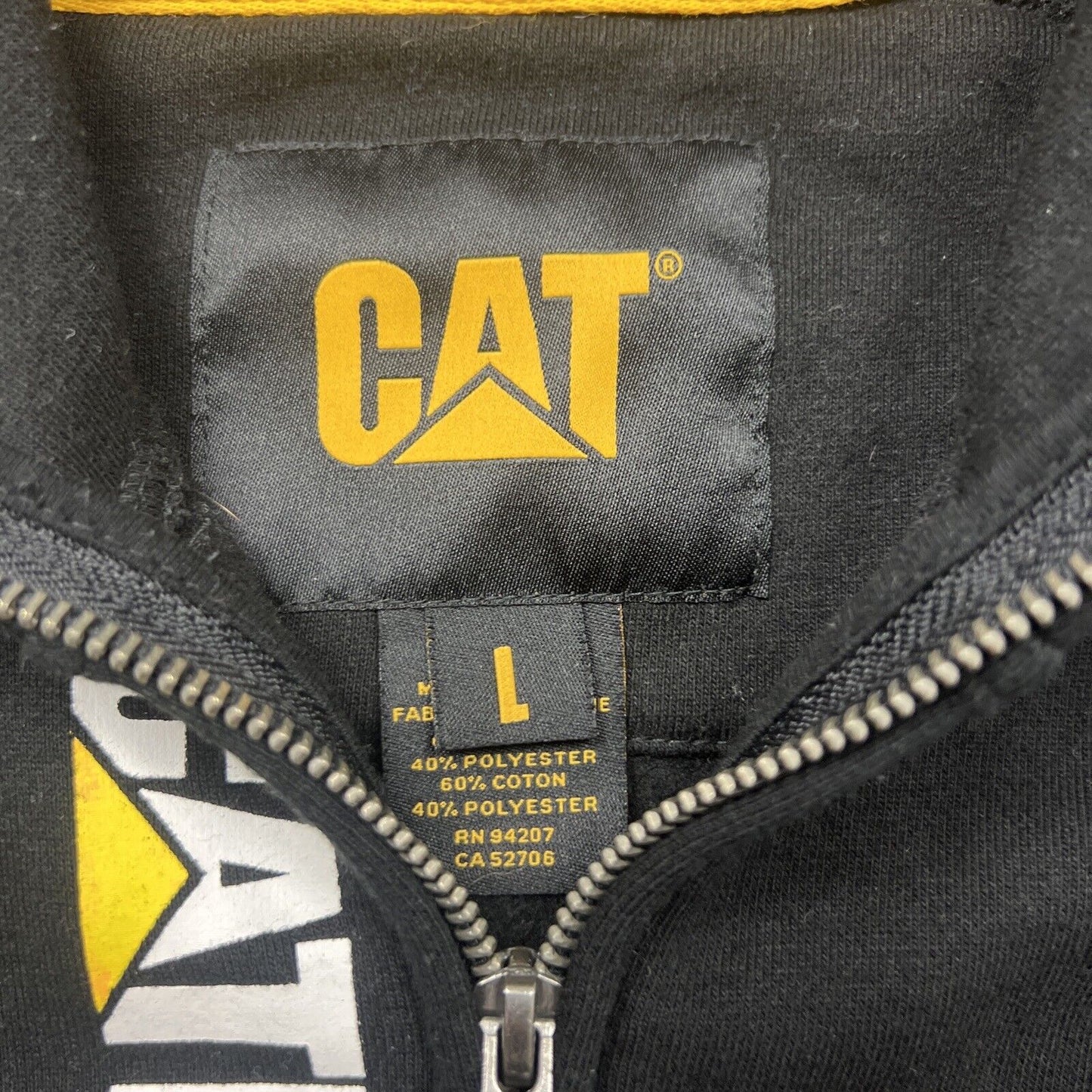 CAT Caterpillar Mens Black Full Zip Hoodie Size Large