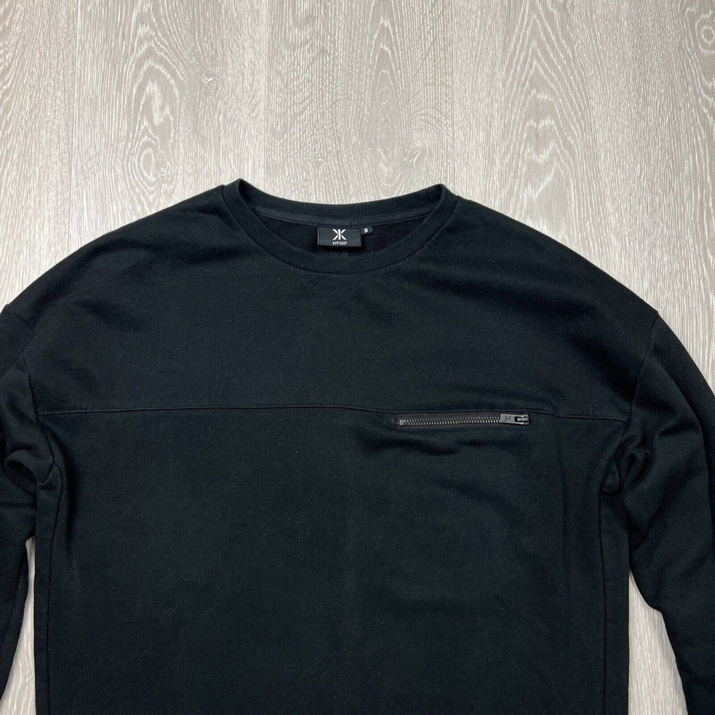 One Piece Mens Black Pullover Pocket Zip Jumper Size Small