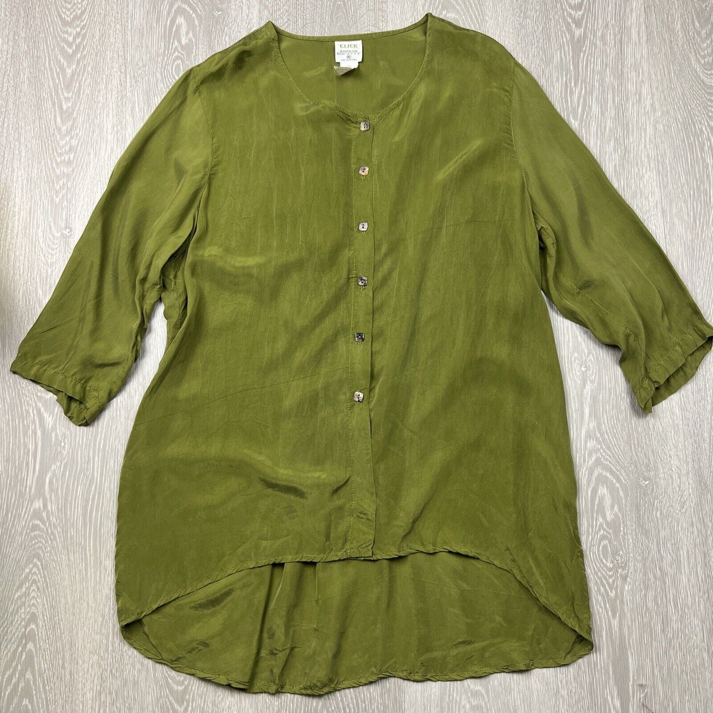 CLICK Color Me Cotton  Made In USA Womens Green Rayon Blouse Size XL