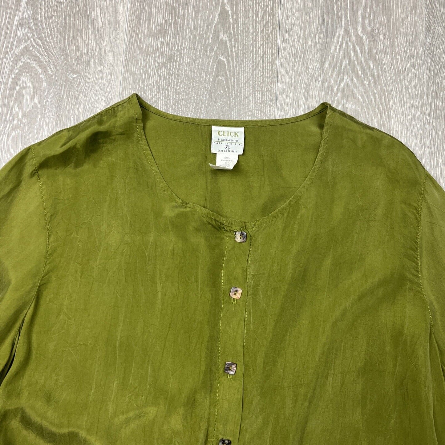 CLICK Color Me Cotton  Made In USA Womens Green Rayon Blouse Size XL