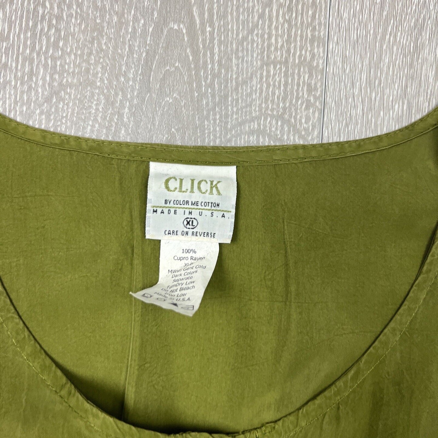 CLICK Color Me Cotton  Made In USA Womens Green Rayon Blouse Size XL