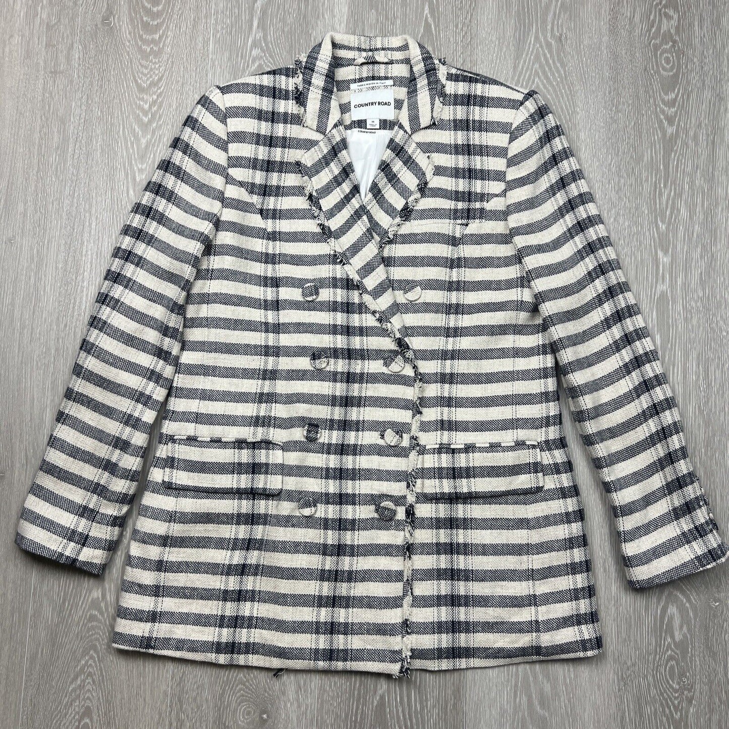 Country Road Womens Striped Double Breasted Blazer Jacket Size 14