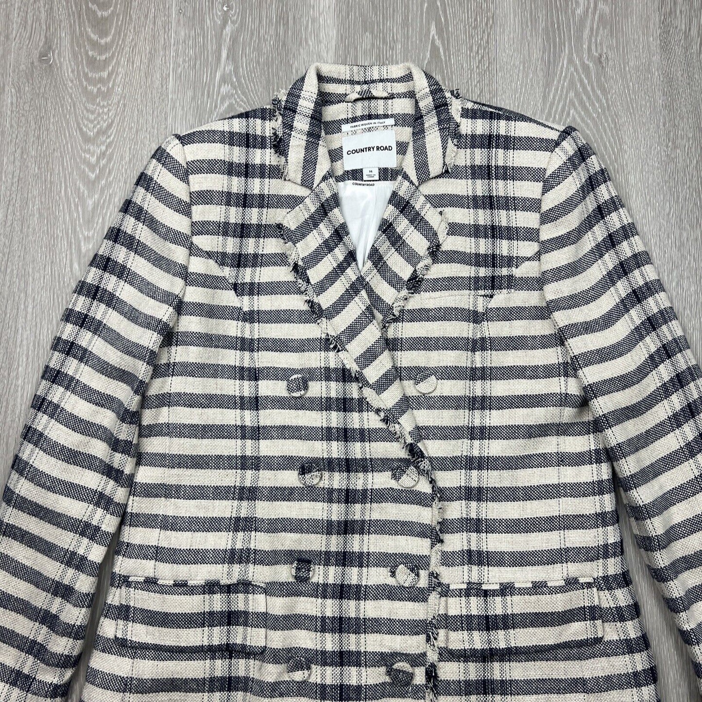 Country Road Womens Striped Double Breasted Blazer Jacket Size 14