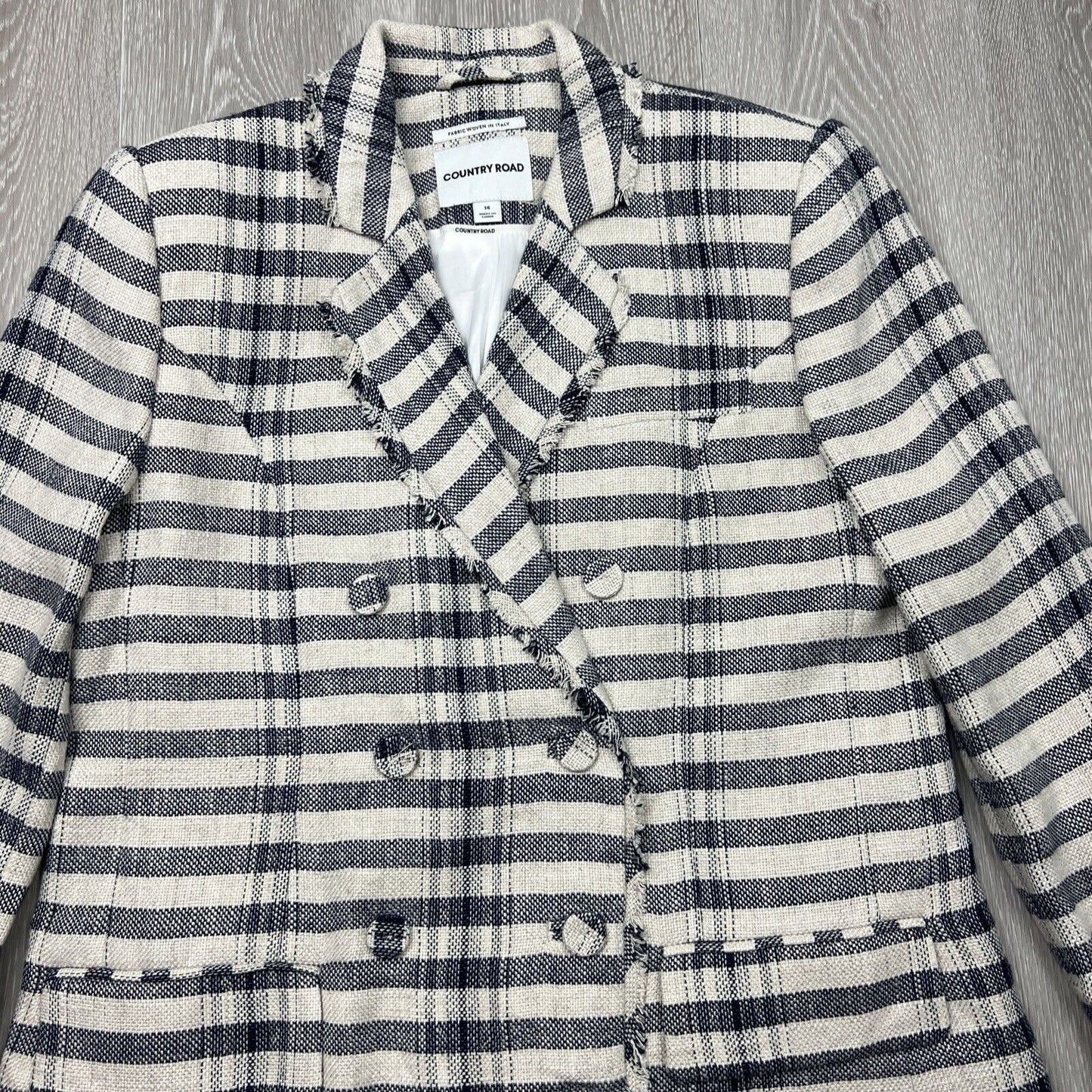 Country Road Womens Striped Double Breasted Blazer Jacket Size 14