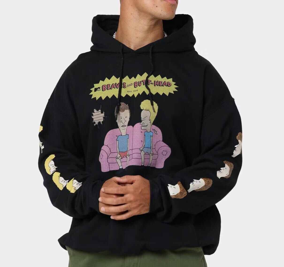 American Thrift X Beavis & Butthead Couch Black Hoodie Size L (New)