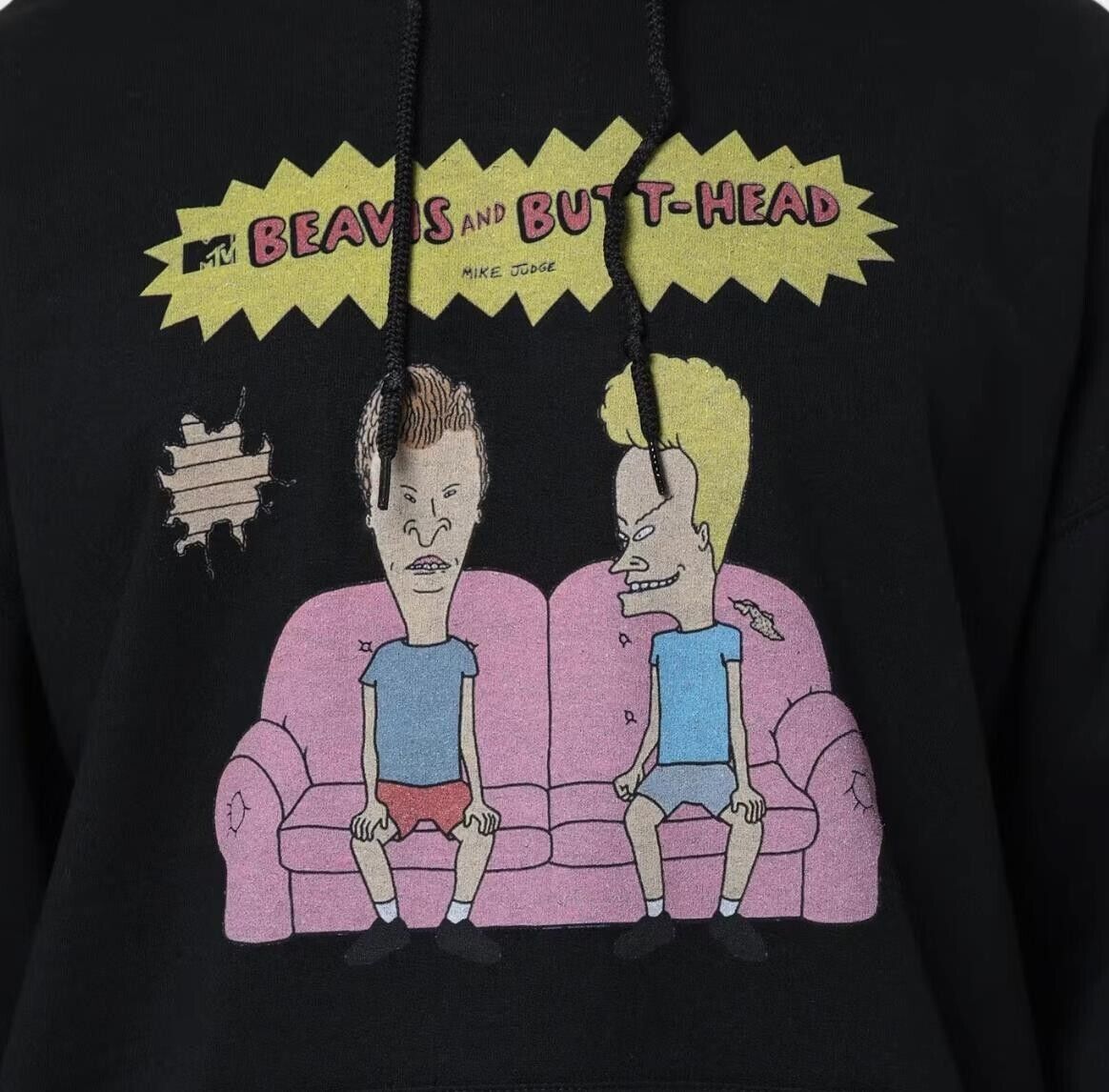 American Thrift X Beavis & Butthead Couch Black Hoodie Size L (New)