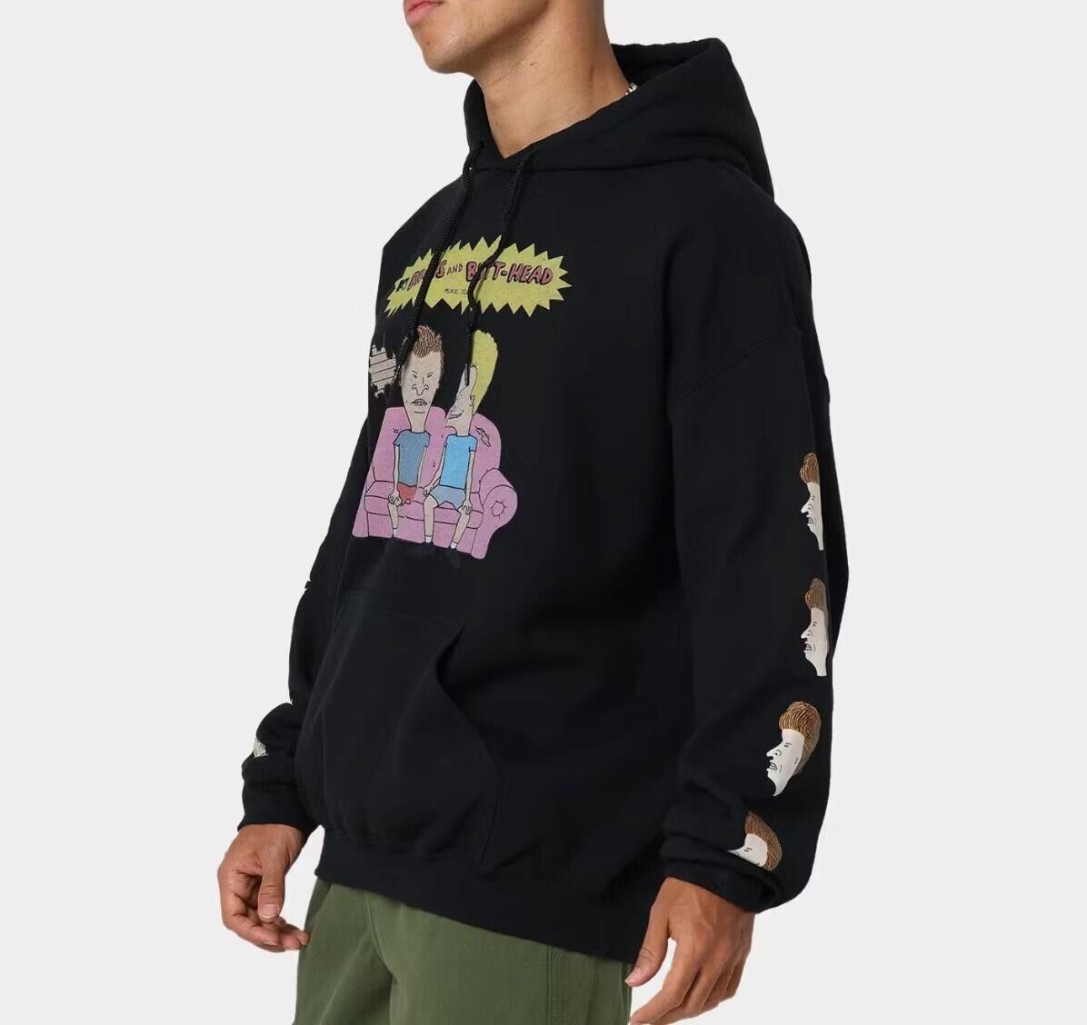 American Thrift X Beavis & Butthead Couch Black Hoodie Size L (New)