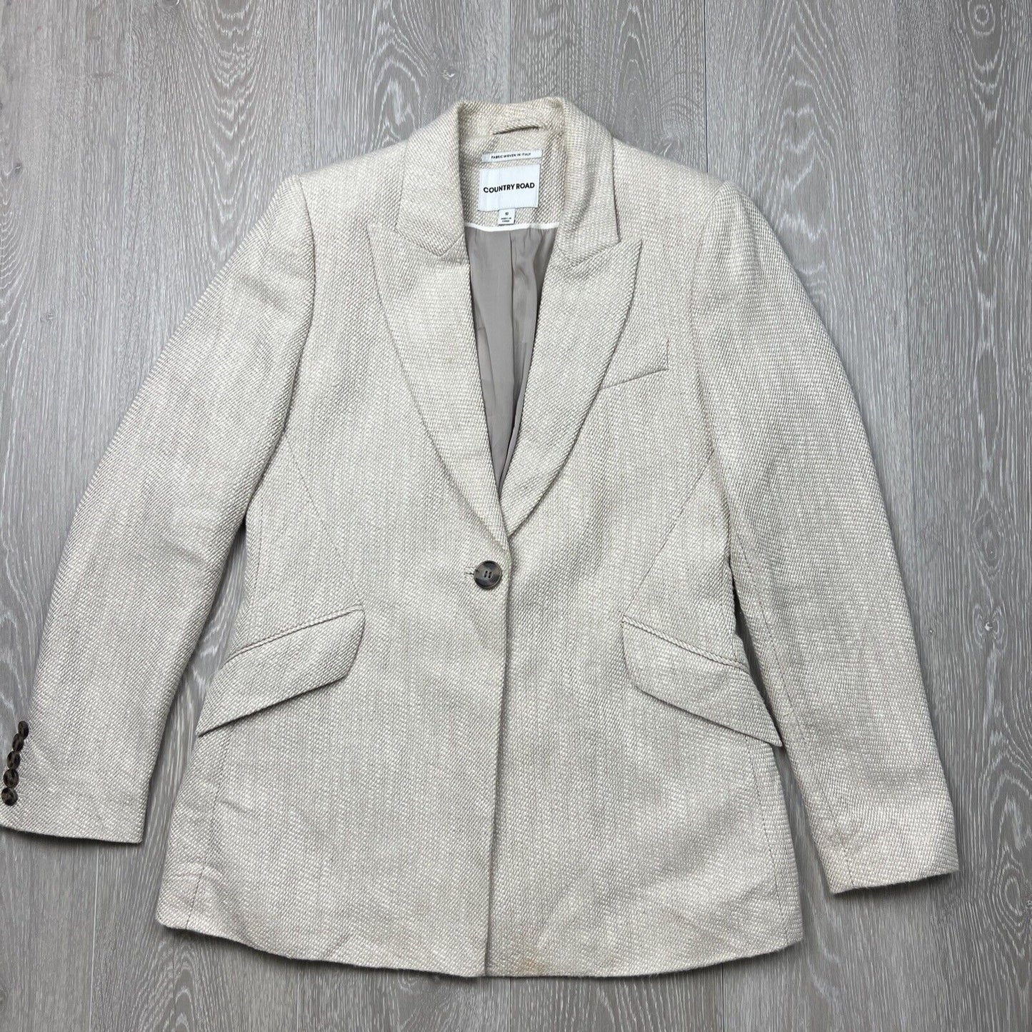 Country Road Womens Linen Blend Cream Blazer Jacket Size 10