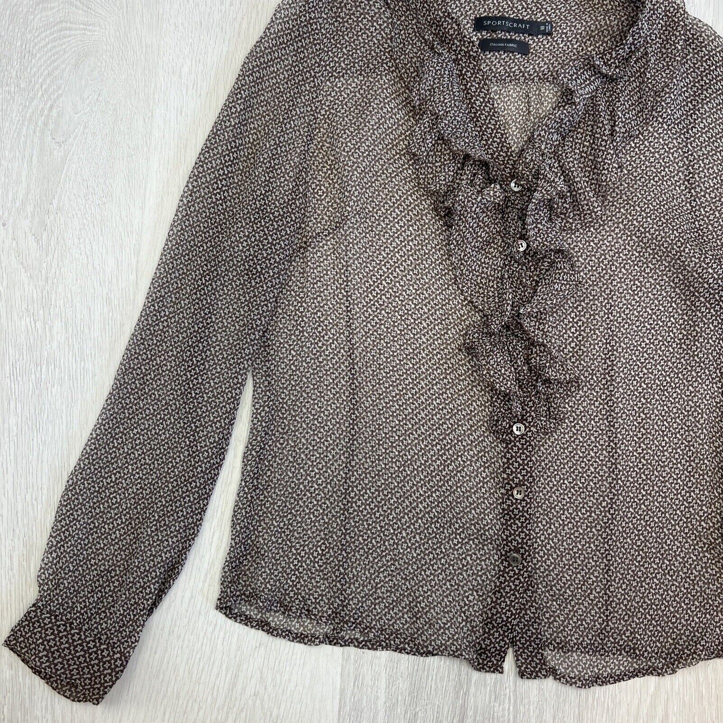 Sportscraft Womens Brown Silk Sheer Blouse Top Size 10