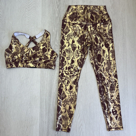 Twenty Three XXIII Womens Leggings & Tank Top Set Metallic Gold & Maroon Size 8