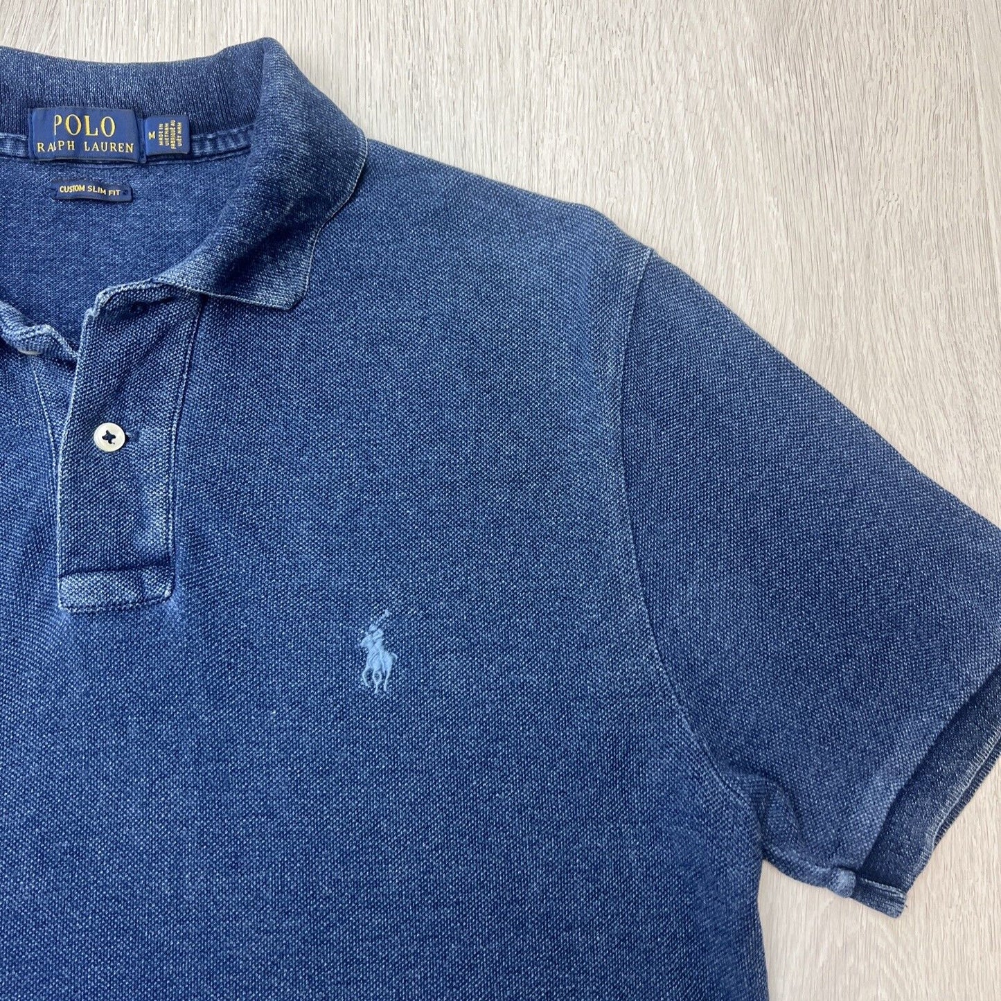 Polo Ralph Lauren Mens Blue Custom Slim Fit Polo Shirt Size Medium