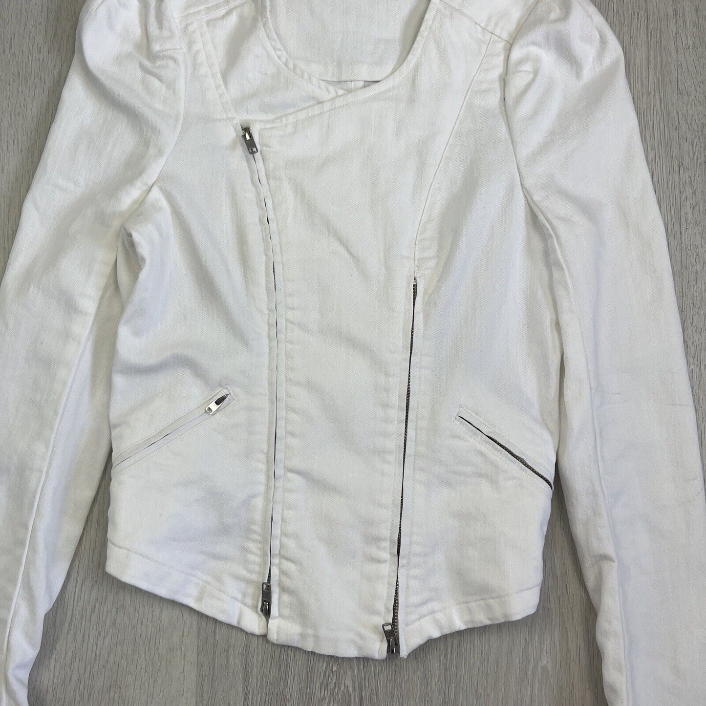 Seed Hertiage Womens White Denim Biker Jacket Size 6