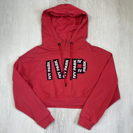 Ivy Park Womens Red Cropped Hoodie Size Large