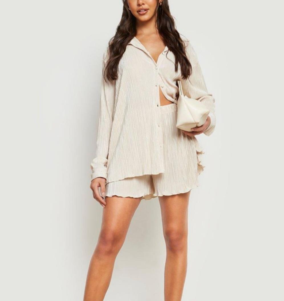 Boohoo Womens Shirt & Shorts Cream Set Size 8 (New)